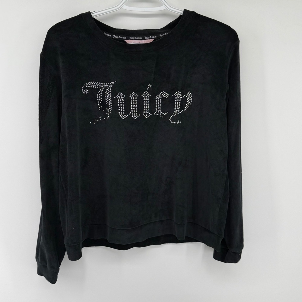 Y2K‎ Juicy Couture Black Velour Rhinestone Long Sleeve Sleepwear Top Womens M